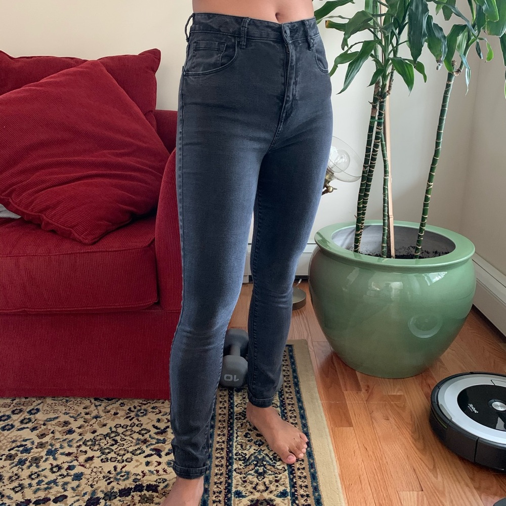 faded black high waisted skinny jeans